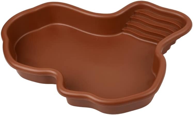 Flushbay Extra Large Reptile Bathing Pool Reptile Feeding Dish Water Bowl with Ramp Aquarium Ornament for Gecko, Snake, Turtle, Bearded Dragon, Lizard Bath (Brown) - Image 1